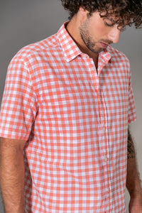 Camisa Algodão Xadrez Coral MC