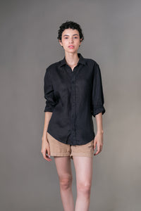 Camisa 100% Linho Lisa Preta ML