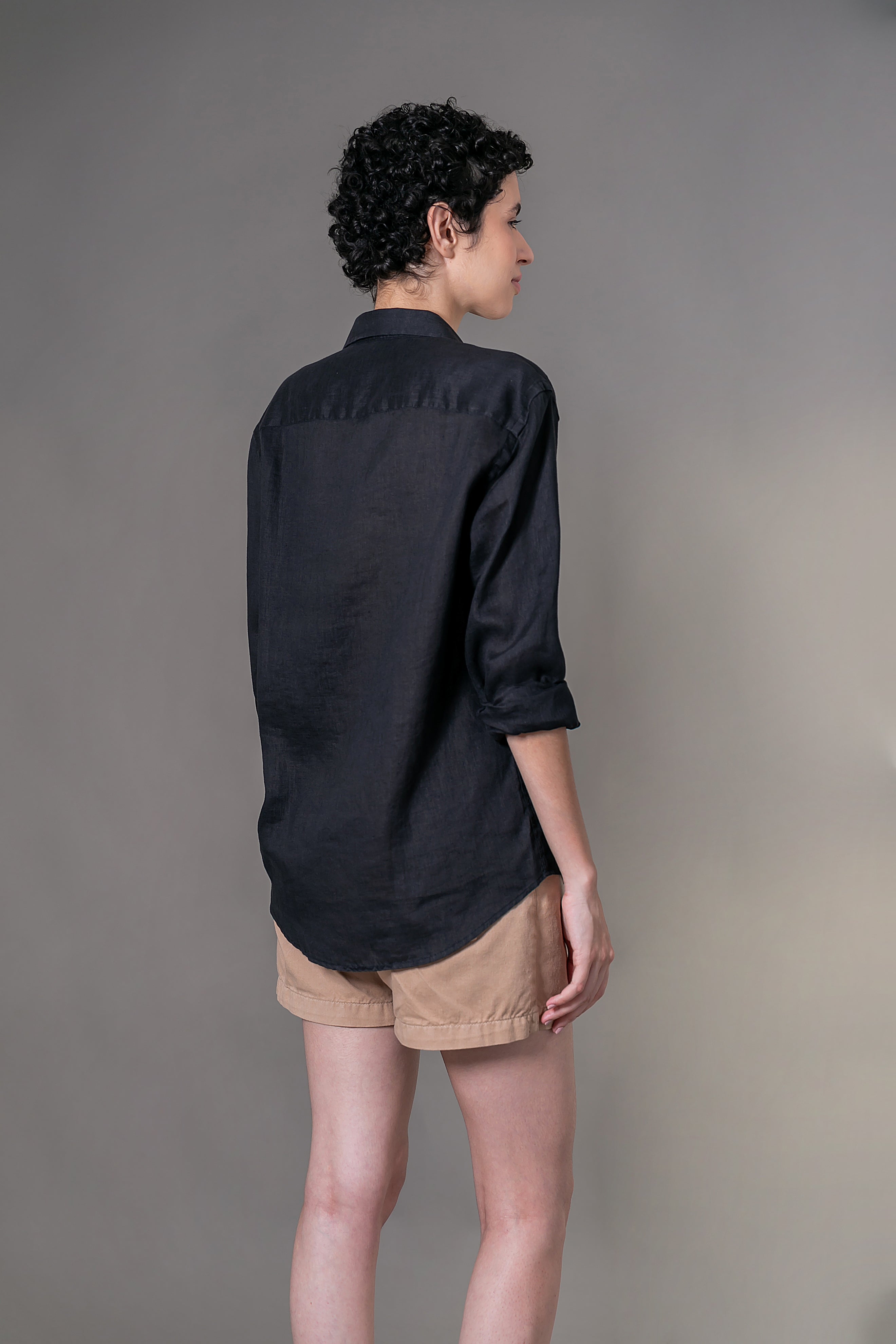 Camisa 100% Linho Lisa Preta ML