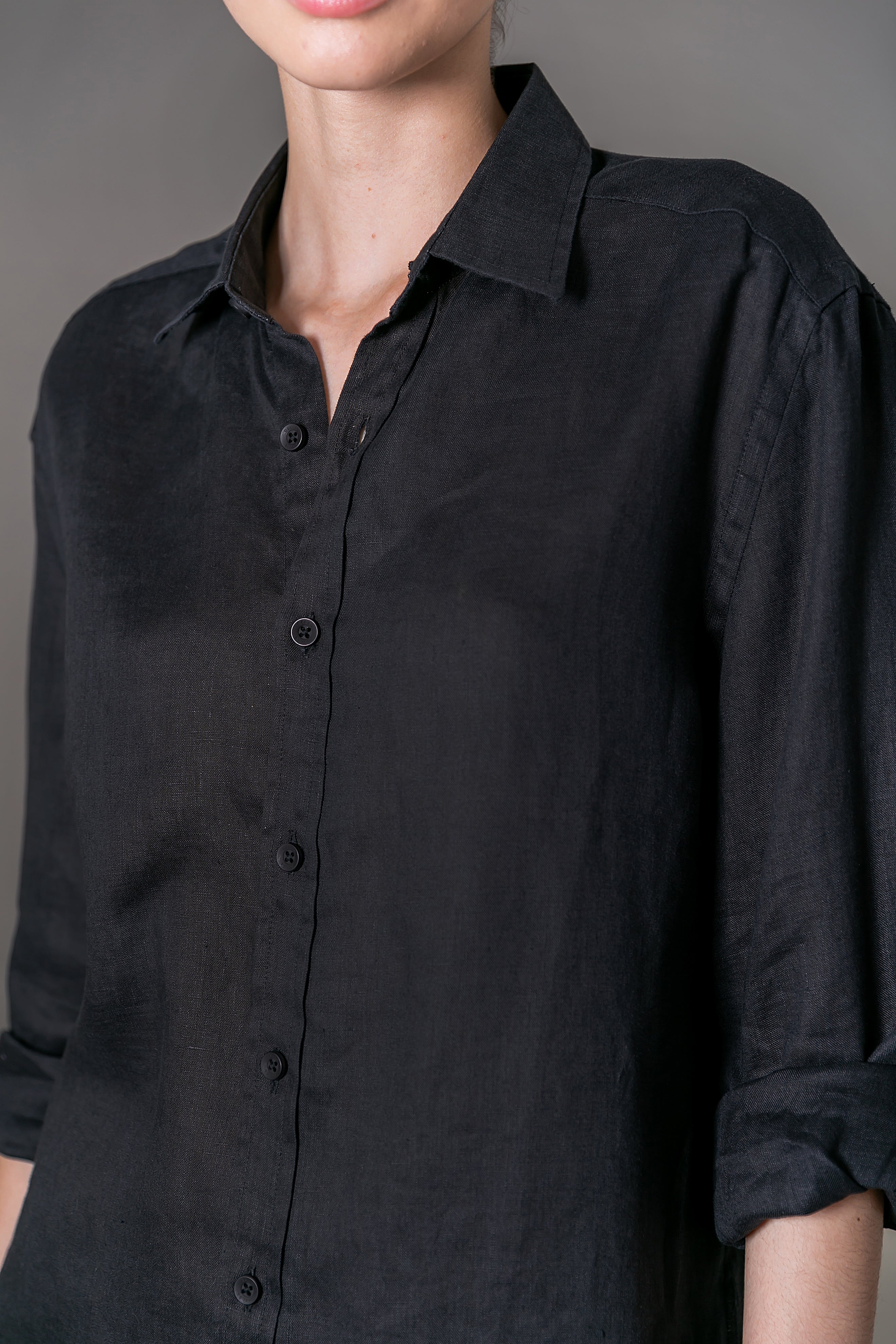 Camisa 100% Linho Lisa Preta ML