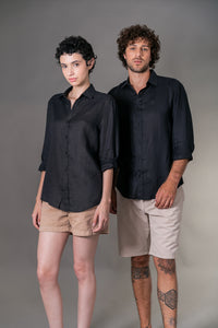 Camisa 100% Linho Lisa Preta ML