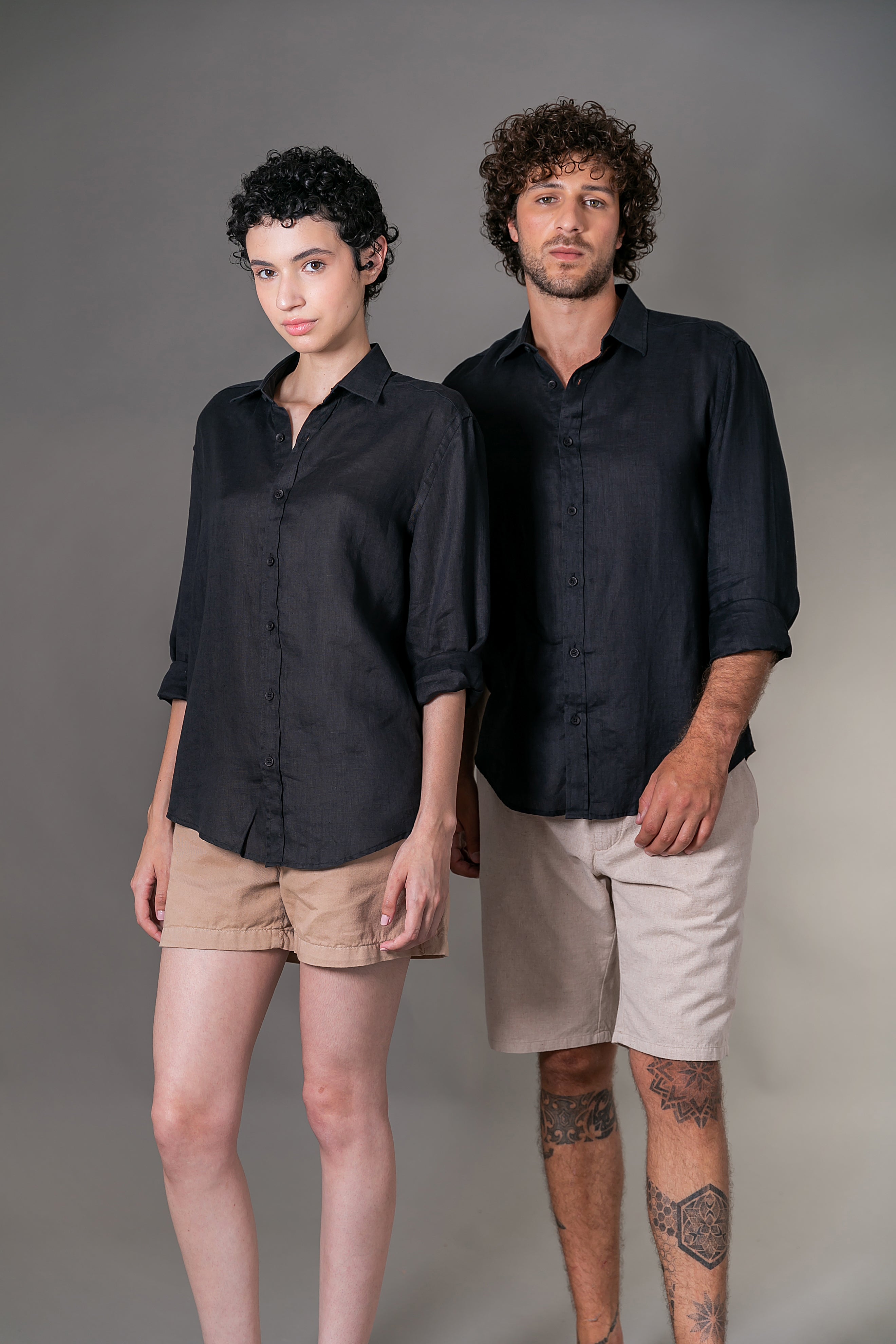 Camisa 100% Linho Lisa Preta ML