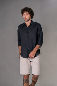 Camisa 100% Linho Lisa Preta ML