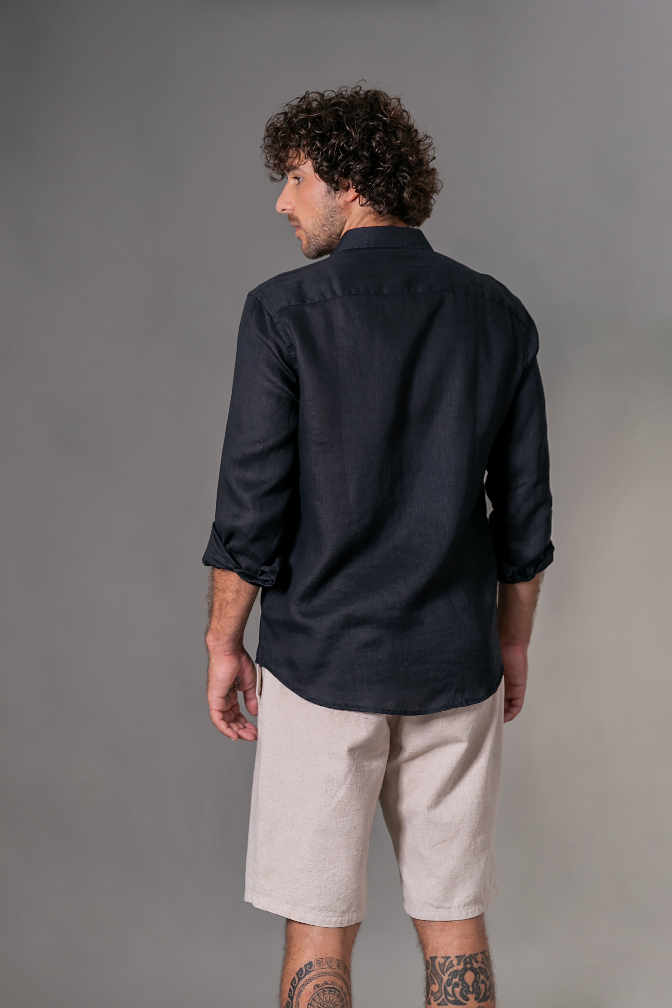 Camisa 100% Linho Lisa Preta ML