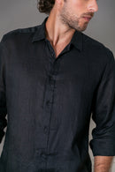 Camisa 100% Linho Lisa Preta ML