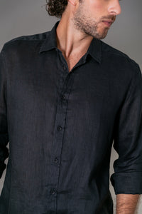 Camisa 100% Linho Lisa Preta ML