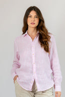 Camisa 100% Linho Amalfi Listra Rosa ML