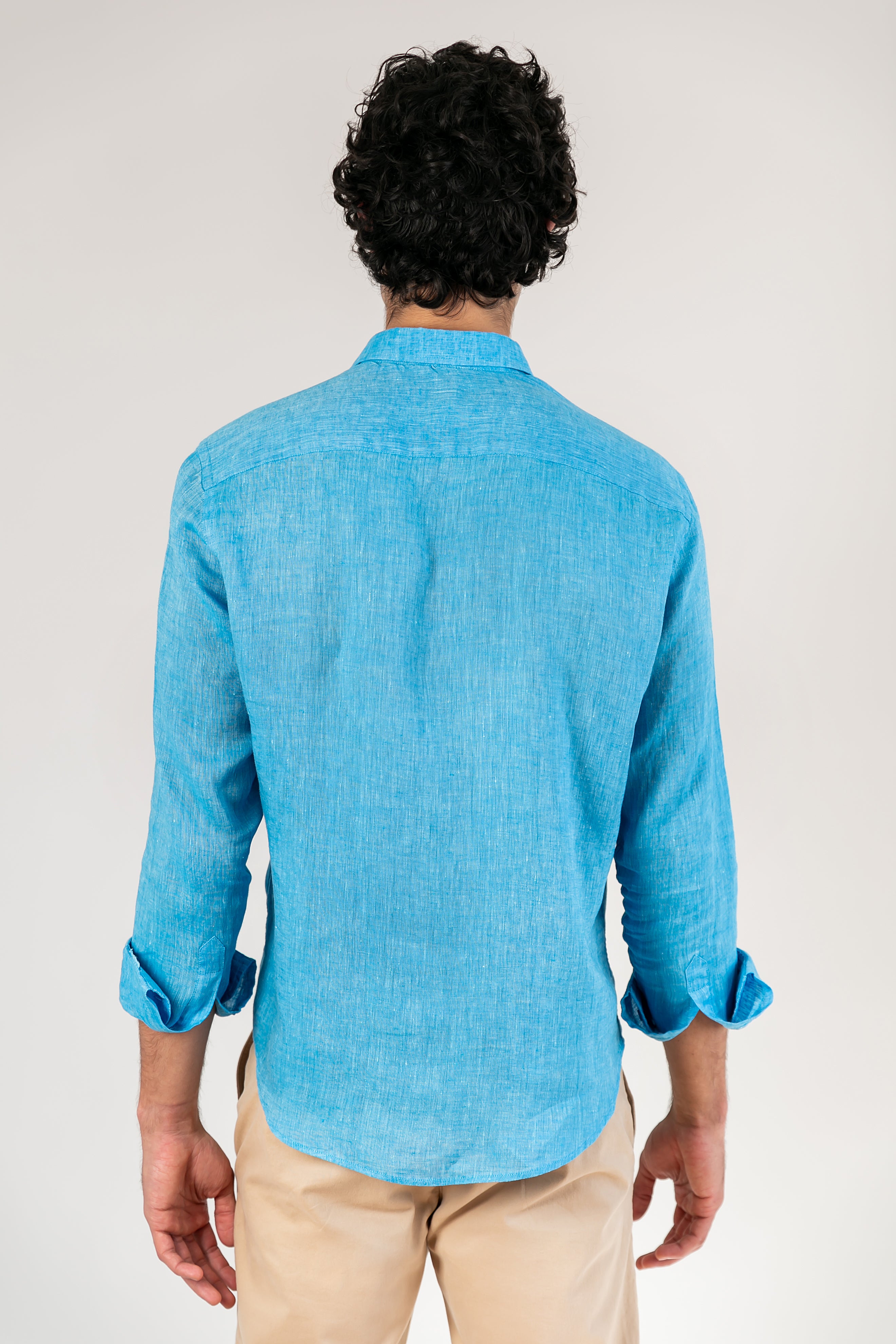 Camisa 100% Linho Lisa Azul Turquesa ML