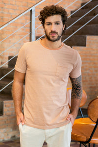 Camiseta Listrada Algodão Reciclado Ocre