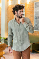 Camisa 100% Linho Lisa Verde ML