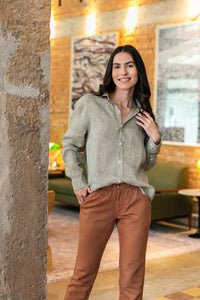 Camisa 100% Linho Lisa Verde ML