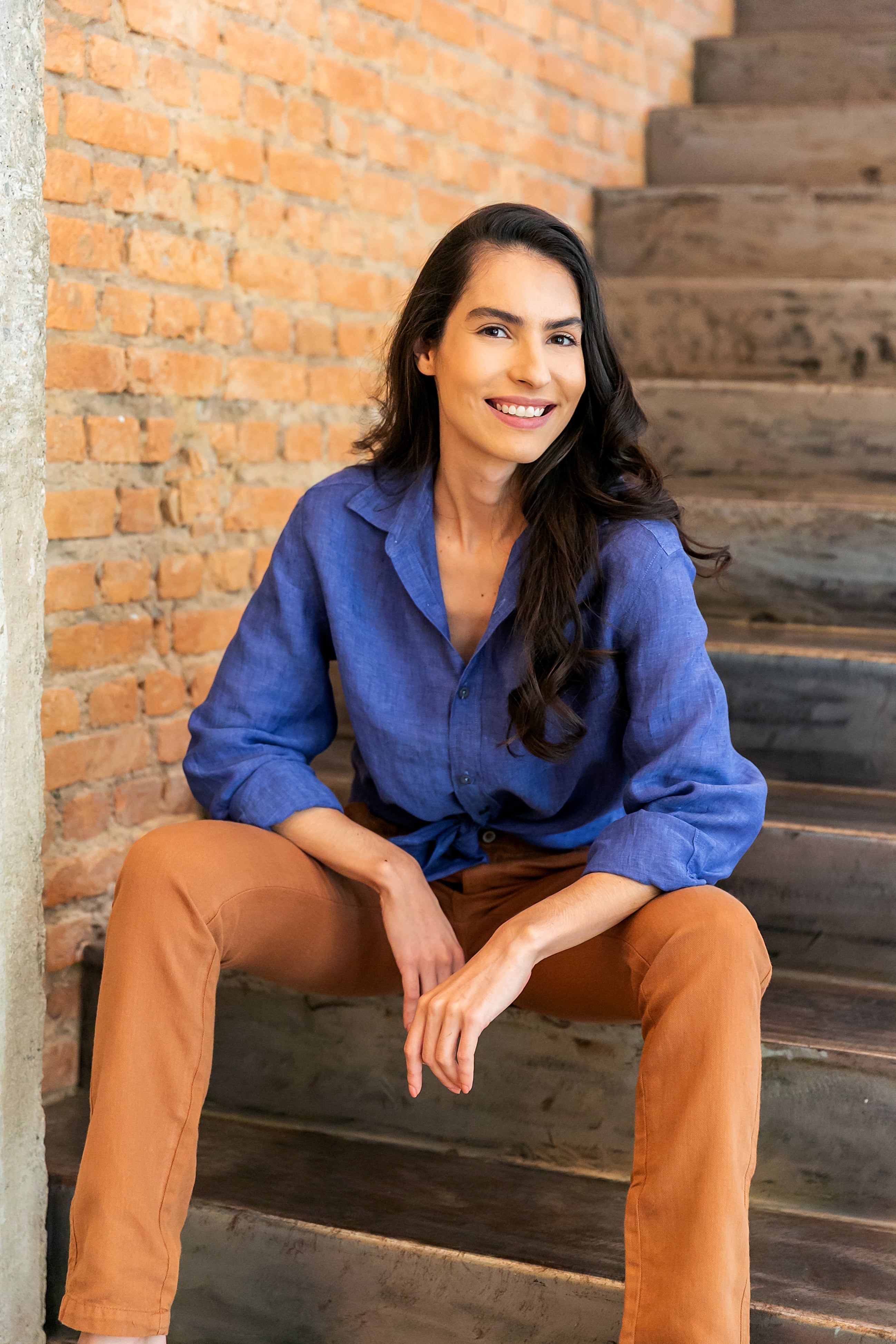 Camisa 100% Linho Lisa Azul Royal ML