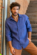 Camisa 100% Linho Lisa Azul Royal ML