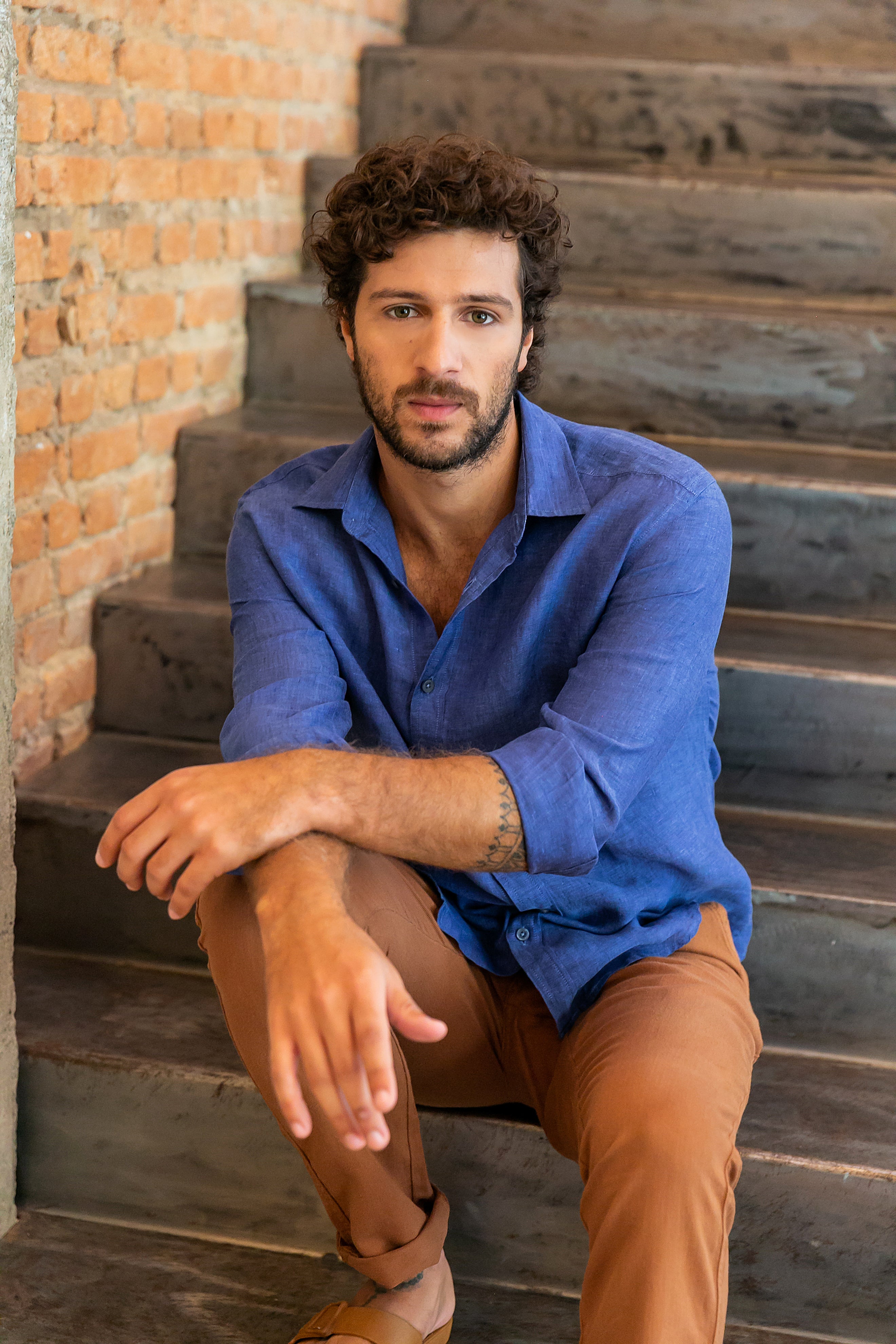 Camisa 100% Linho Lisa Azul Royal ML