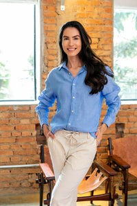 Camisa 100% Linho Lisa Azul Celeste ML