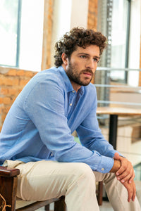 Camisa 100% Linho Lisa Azul Celeste ML