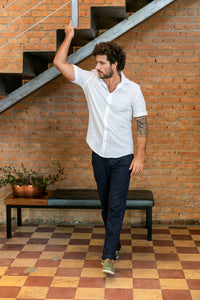 Camisa 100% Linho Lisa Branca MC