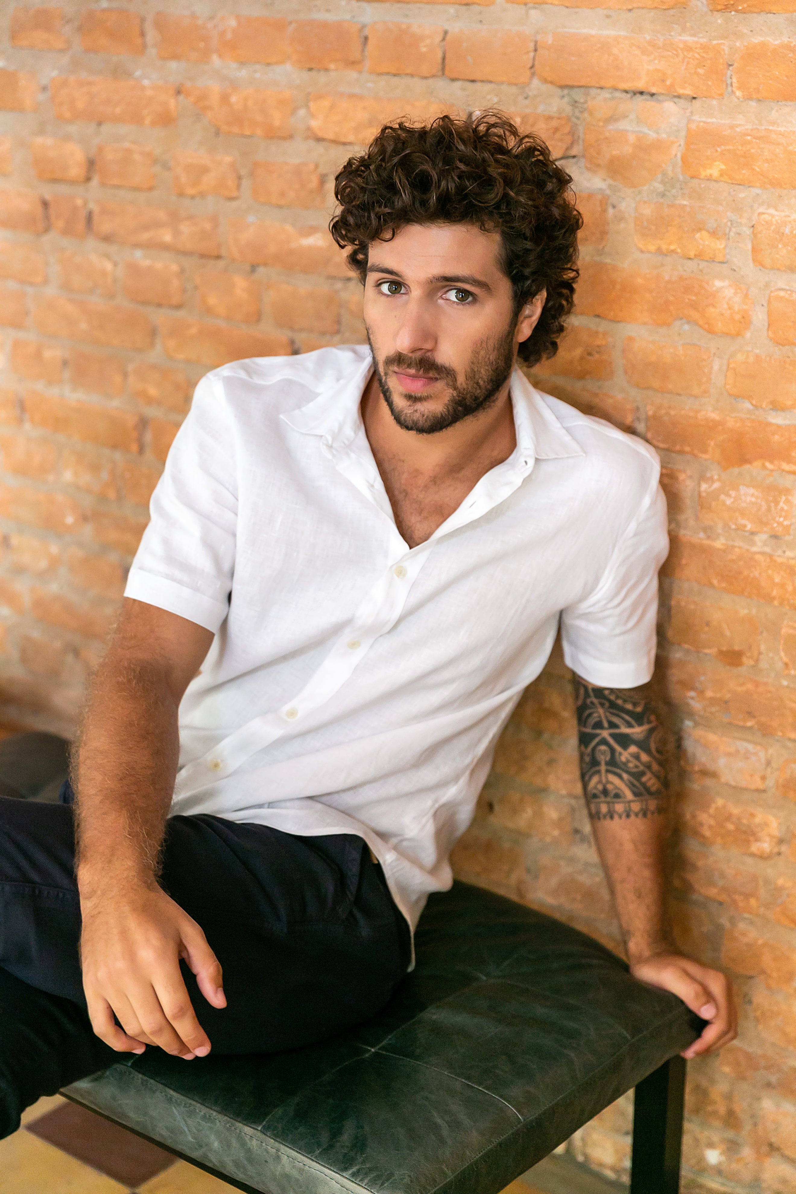 Camisa 100% Linho Lisa Branca MC