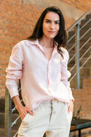 Camisa 100% Linho Lisa Rosa ML