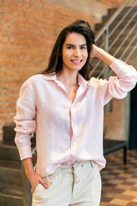 Camisa 100% Linho Lisa Rosa ML