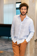 Camisa 100% Linho Lisa Azul Clara ML