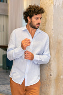 Camisa 100% Linho Lisa Azul Clara ML