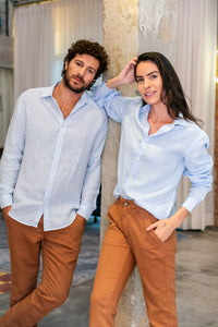 Camisa 100% Linho Lisa Azul Clara ML