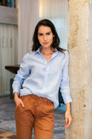 Camisa 100% Linho Lisa Azul Clara ML