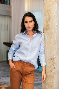 Camisa 100% Linho Lisa Azul Clara ML