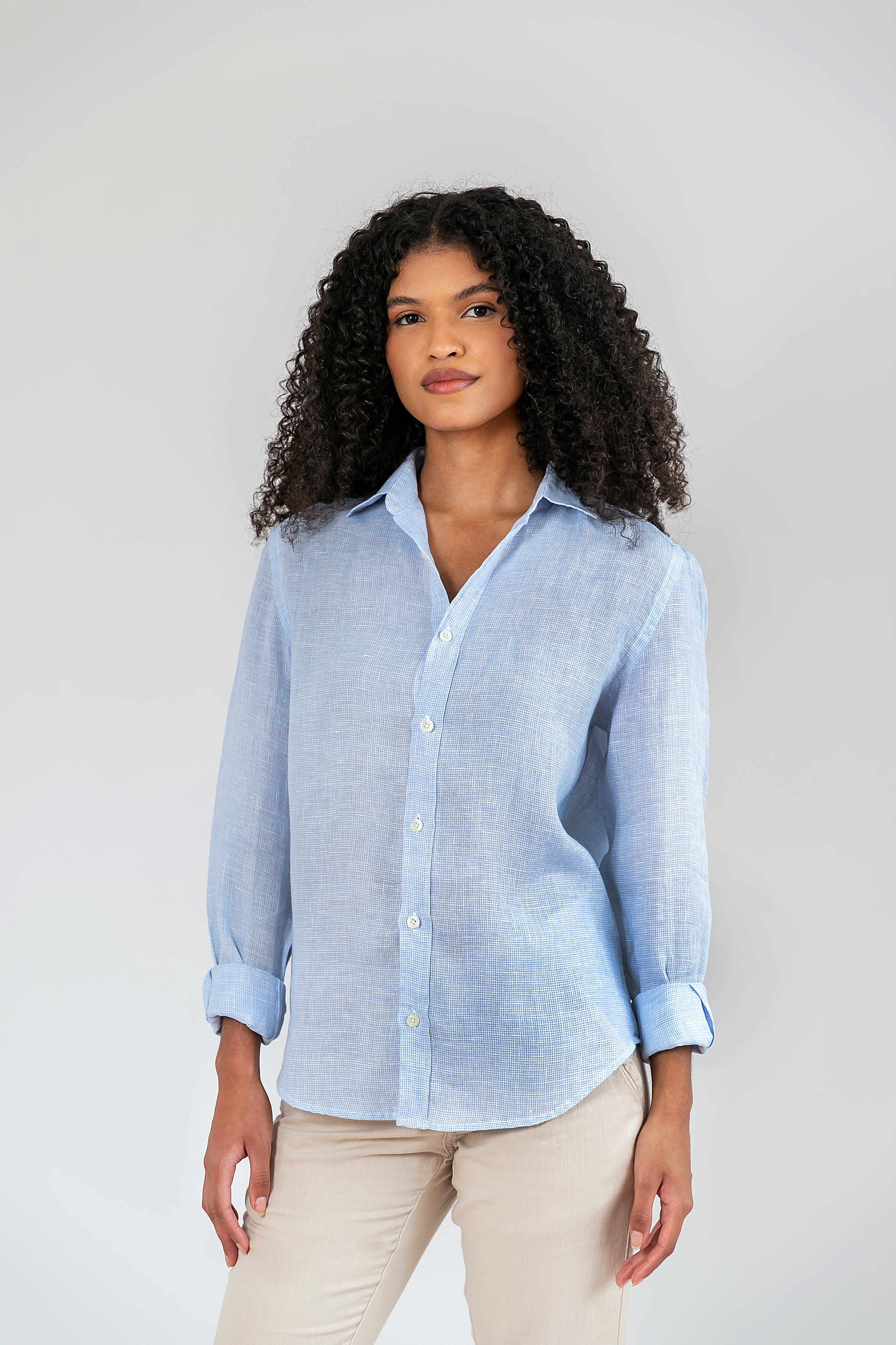 Camisa 100% Linho Piemonte Azul ML