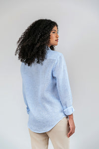 Camisa 100% Linho Piemonte Azul ML