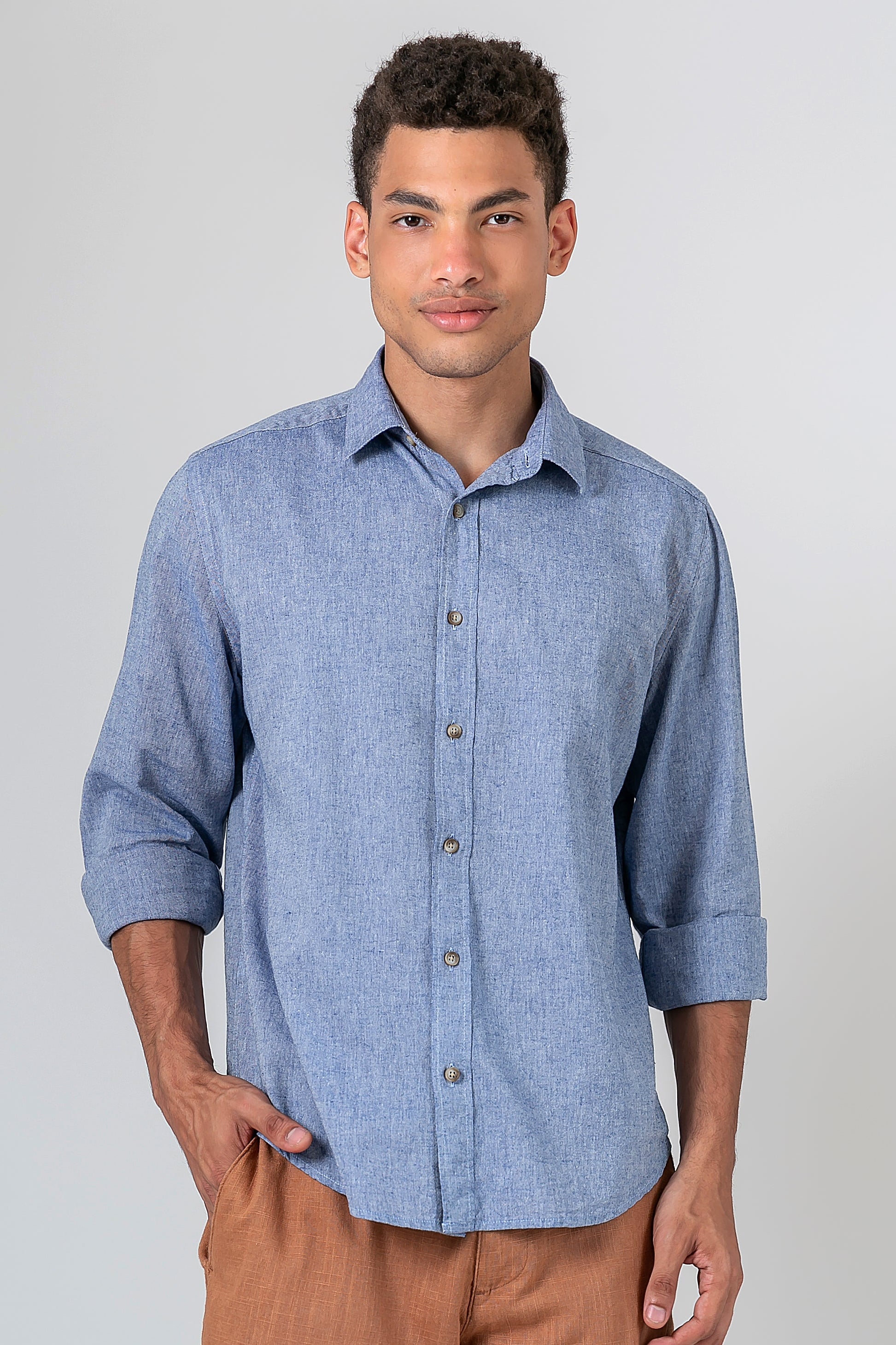 Camisa Algodão Mescla Azul ML