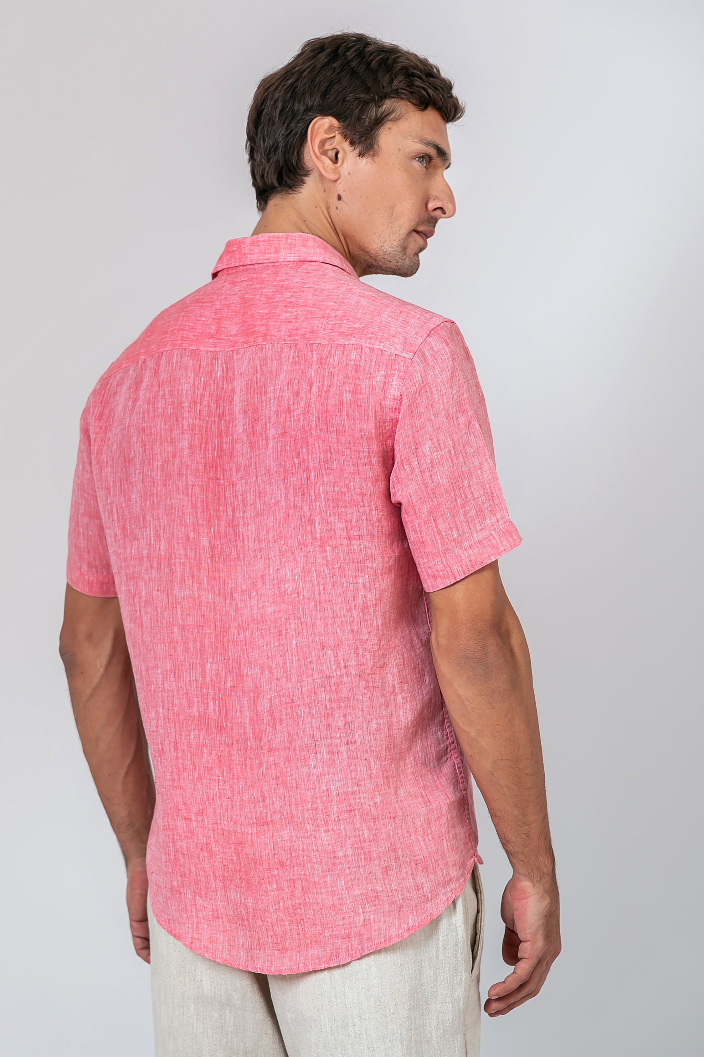 Camisa 100% Linho Lisa Vermelha MC