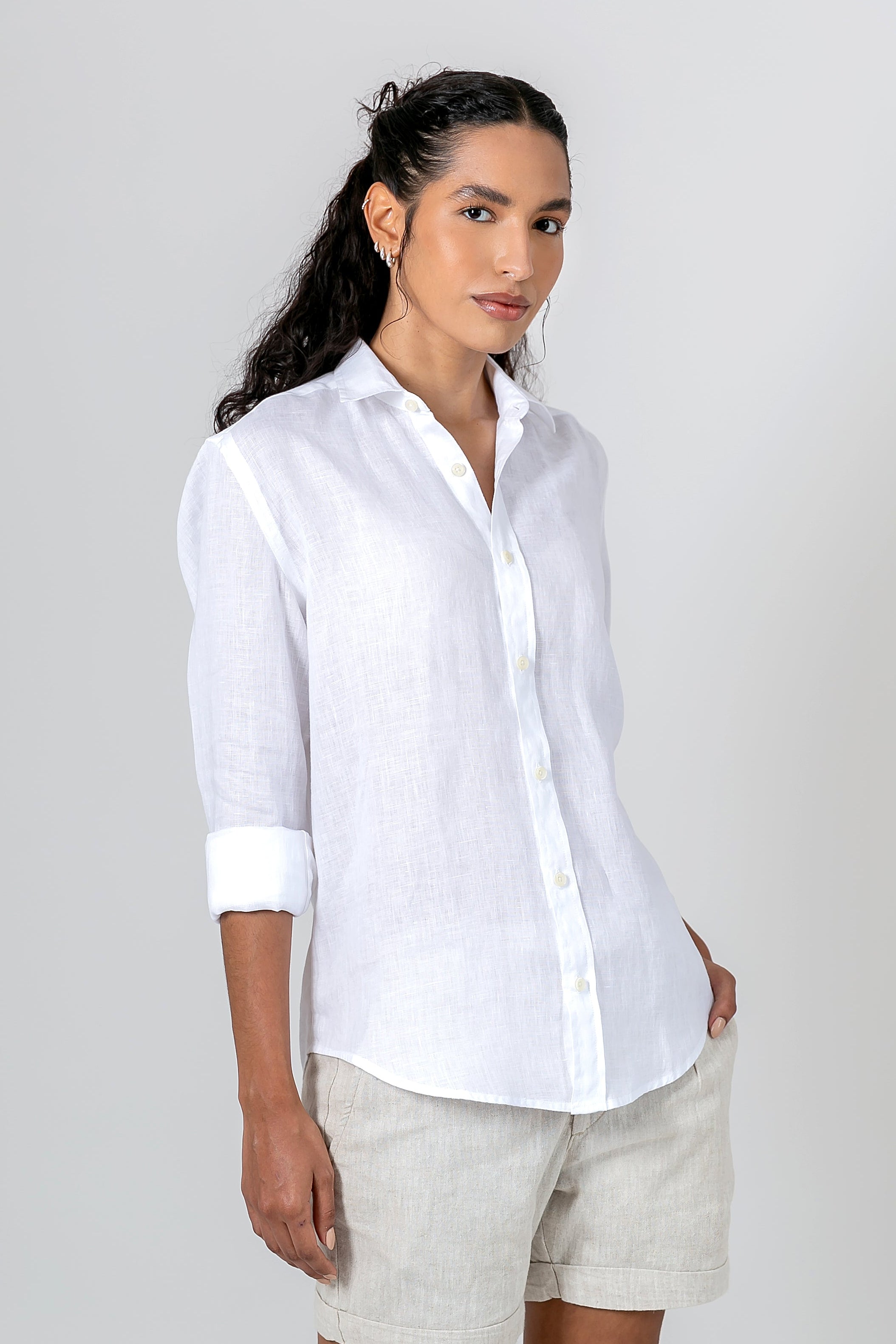 Camisa 100% Linho Lisa Branca ML