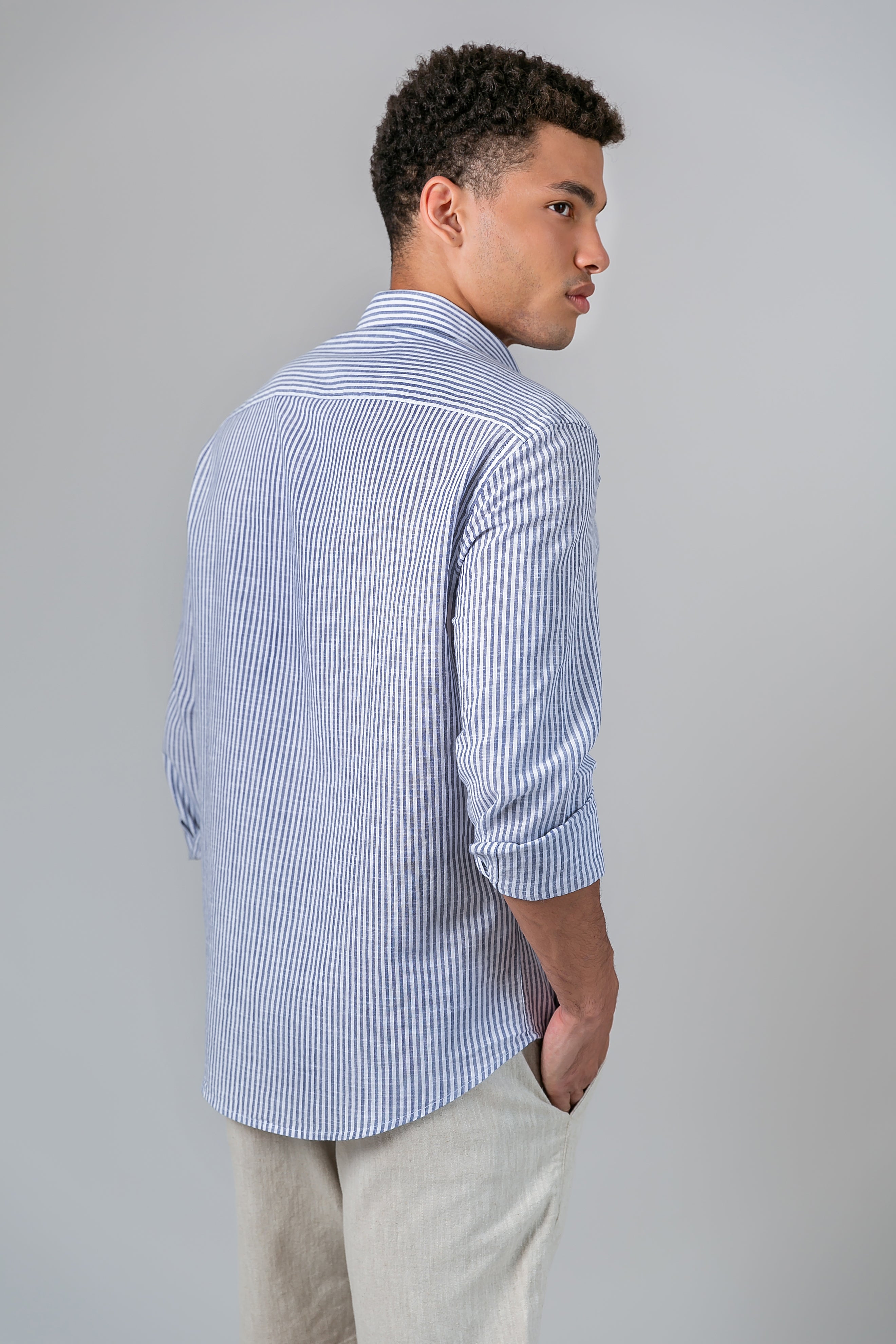 Camisa Algodão Listrada Marinho ML