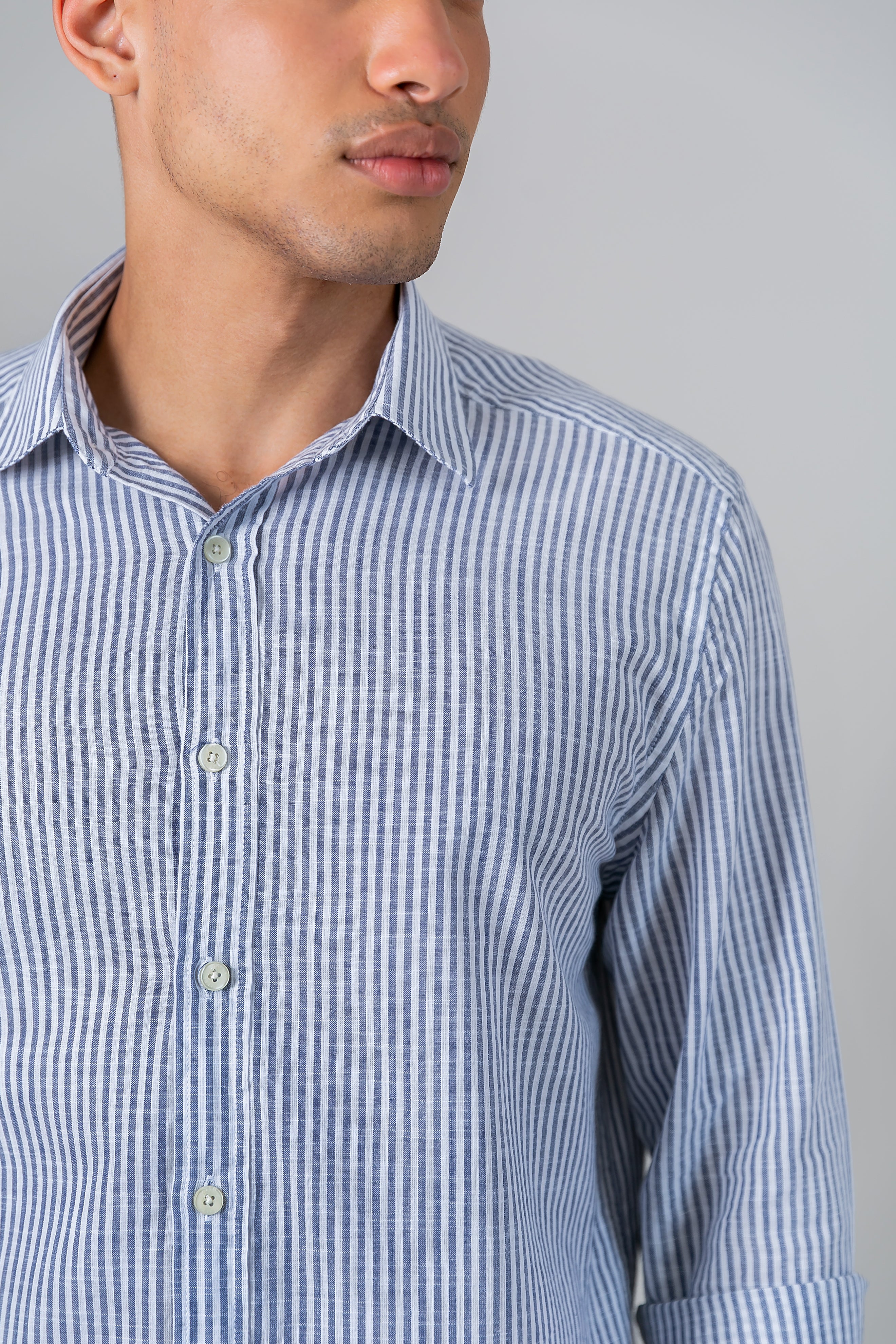 Camisa Algodão Listrada Marinho ML