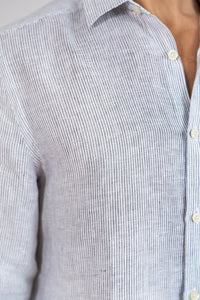 Camisa 100% Linho Veneto Listra Cinza ML