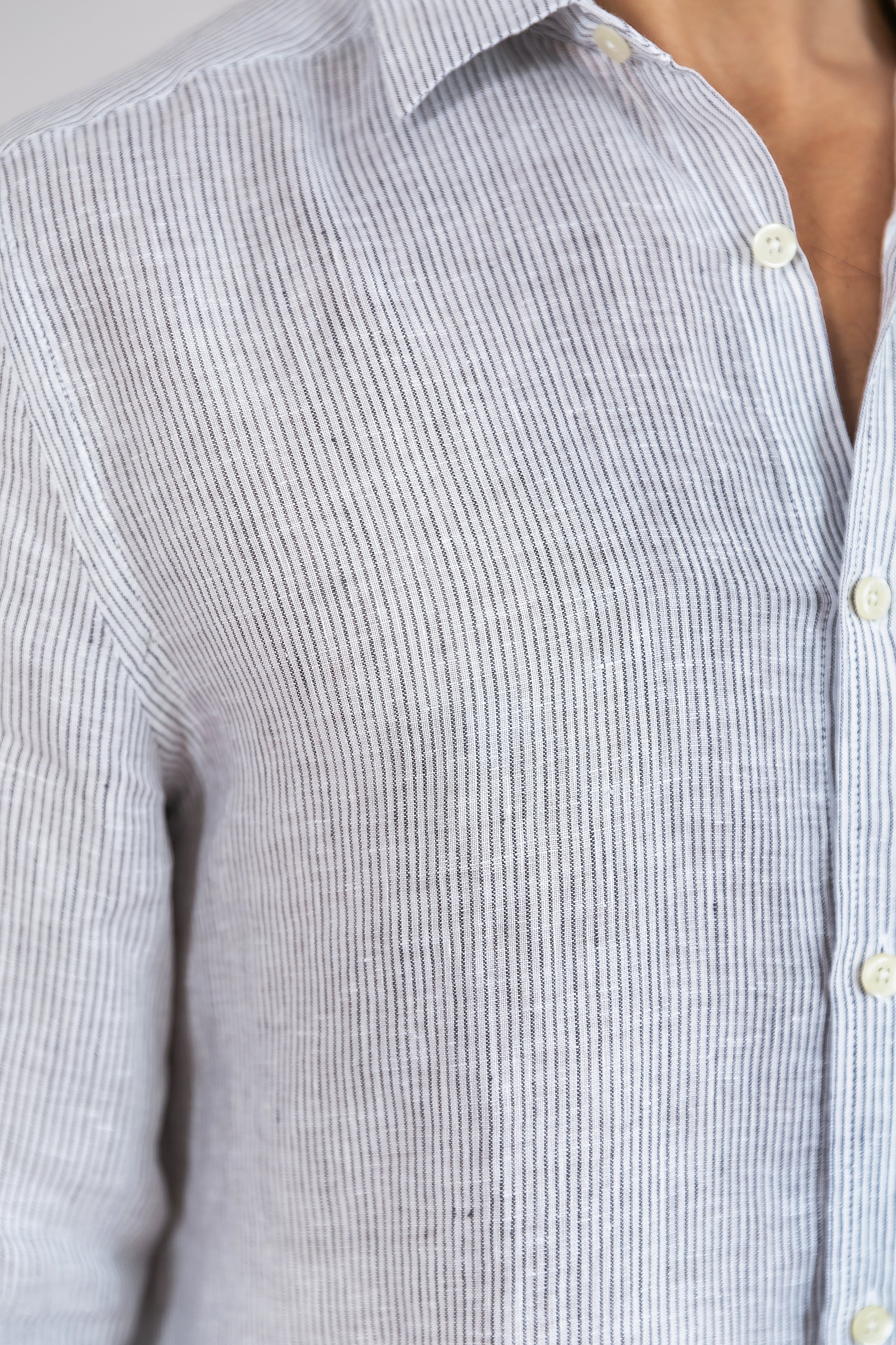 Camisa 100% Linho Veneto Listra Cinza ML