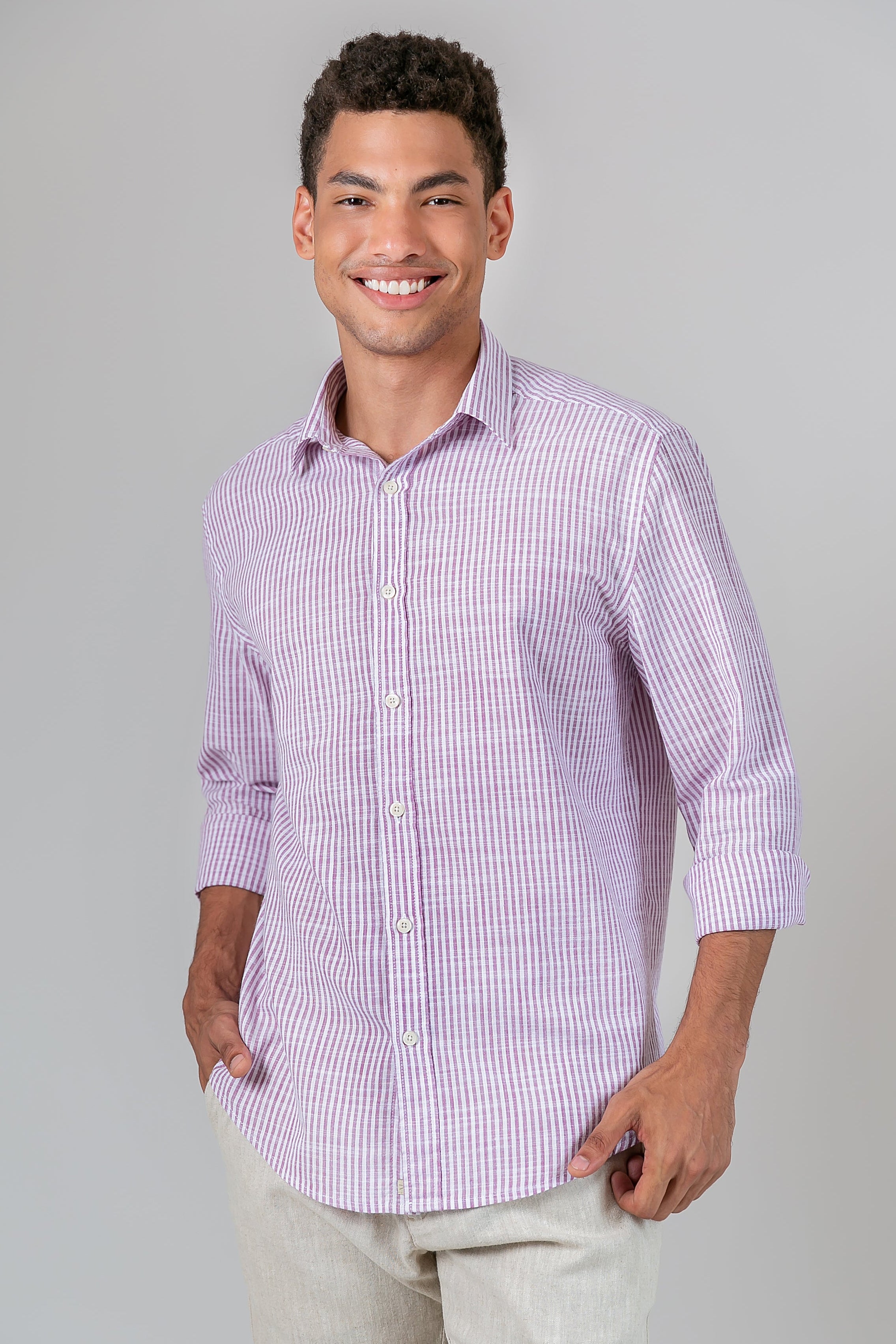 Camisa Algodão Listrada Lilás ML