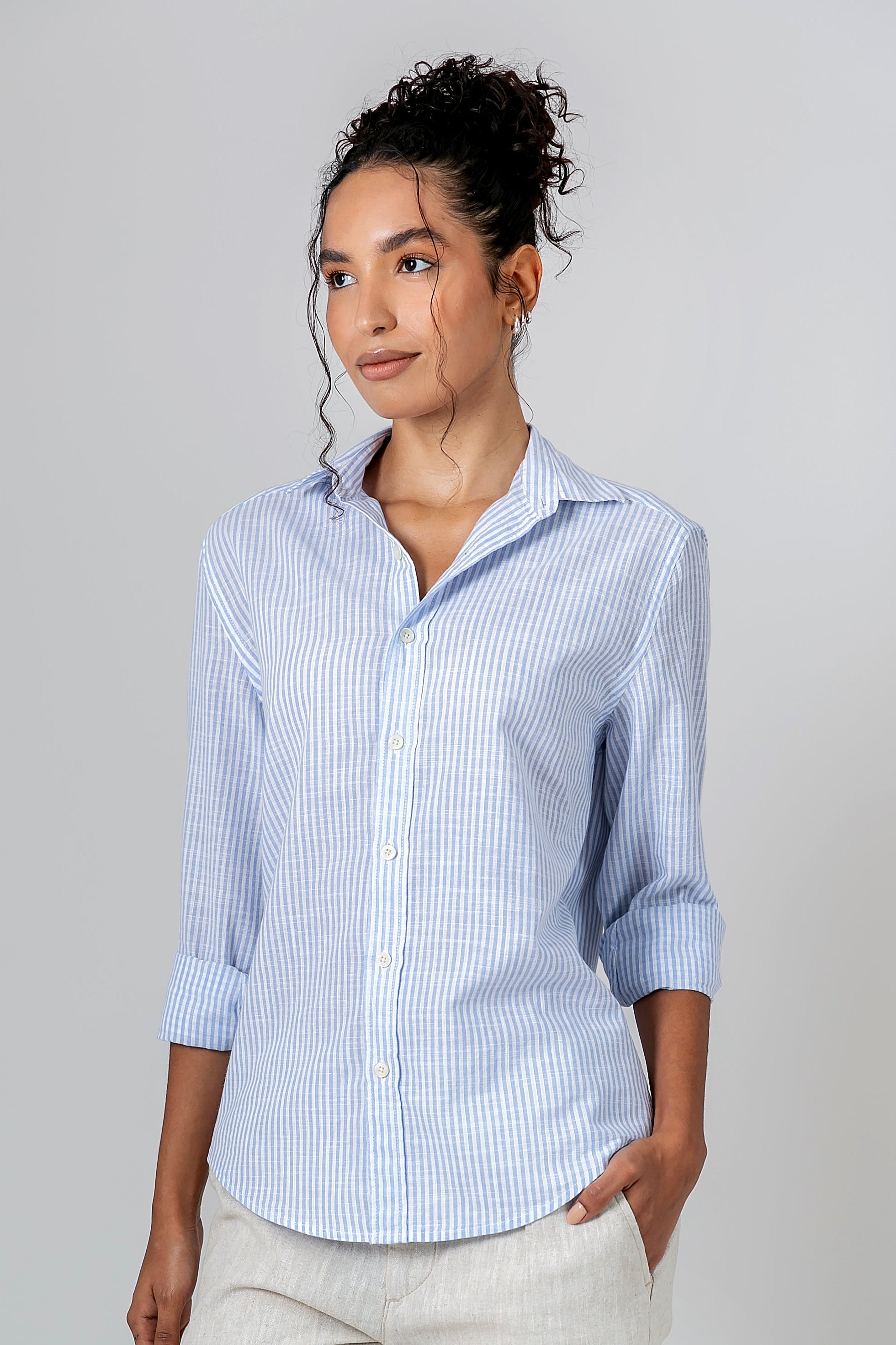 Camisa Algodão Listrada Azul Nuvem ML