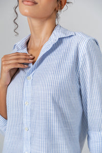 Camisa Algodão Listrada Azul Nuvem ML