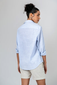 Camisa Algodão Listrada Azul Nuvem ML