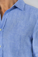 Camisa 100% Linho Lisa Azul Mescla ML