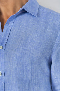 Camisa 100% Linho Lisa Azul Mescla ML