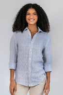 Camisa 100% Linho Veneto Listra Azul ML