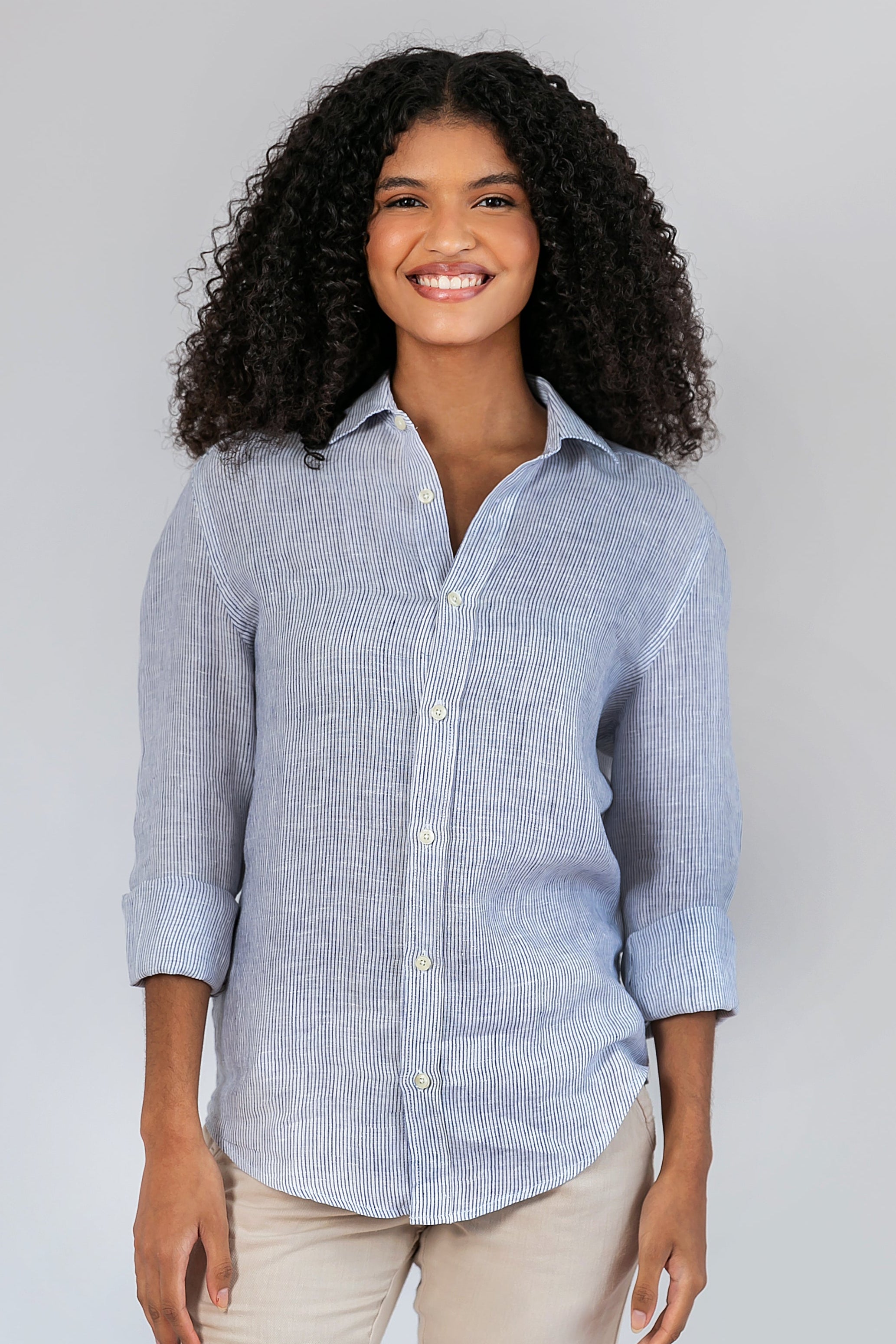 Camisa 100% Linho Veneto Listra Azul ML