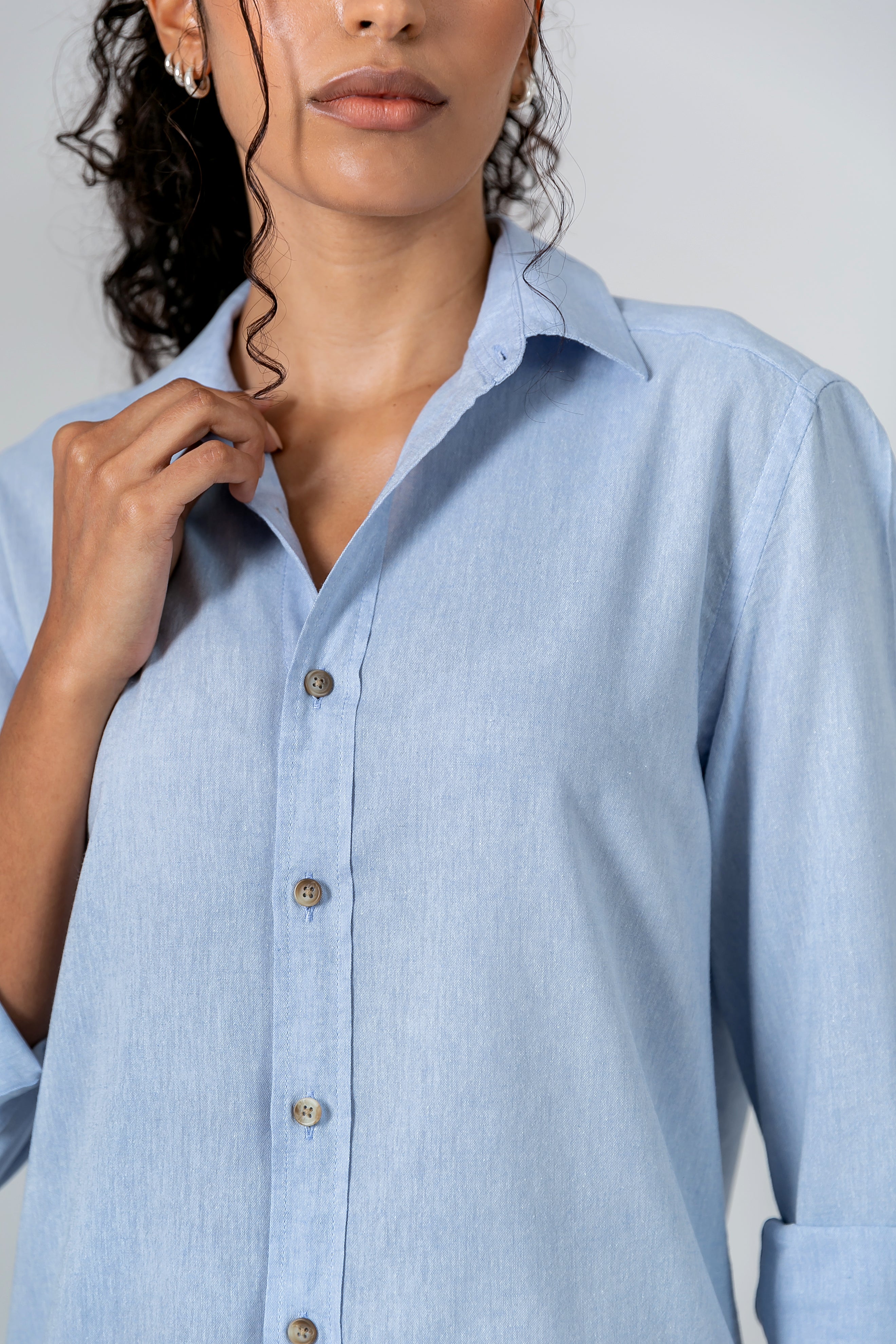 Camisa Algodão Mescla Azul Celeste ML