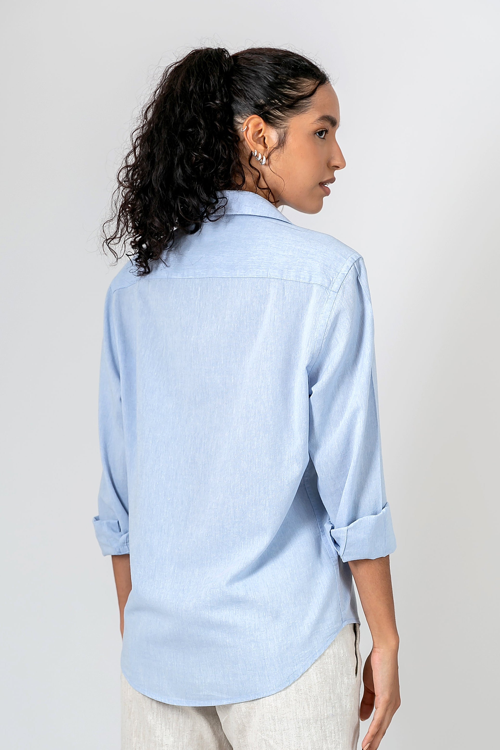 Camisa Algodão Mescla Azul Celeste ML