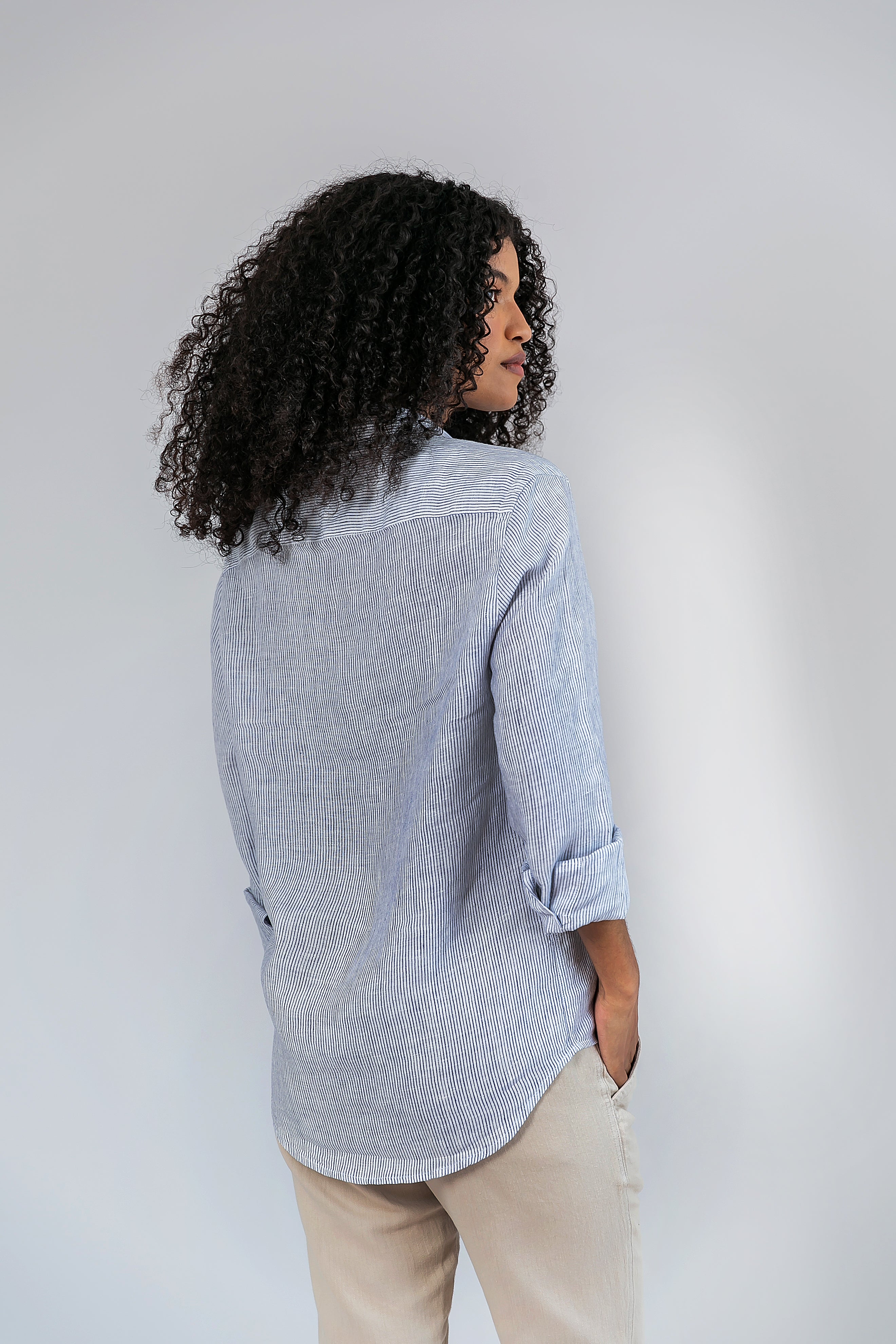 Camisa 100% Linho Veneto Listra Azul ML