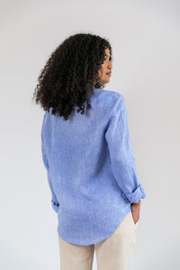 Camisa 100% Linho Lisa Azul Mescla ML